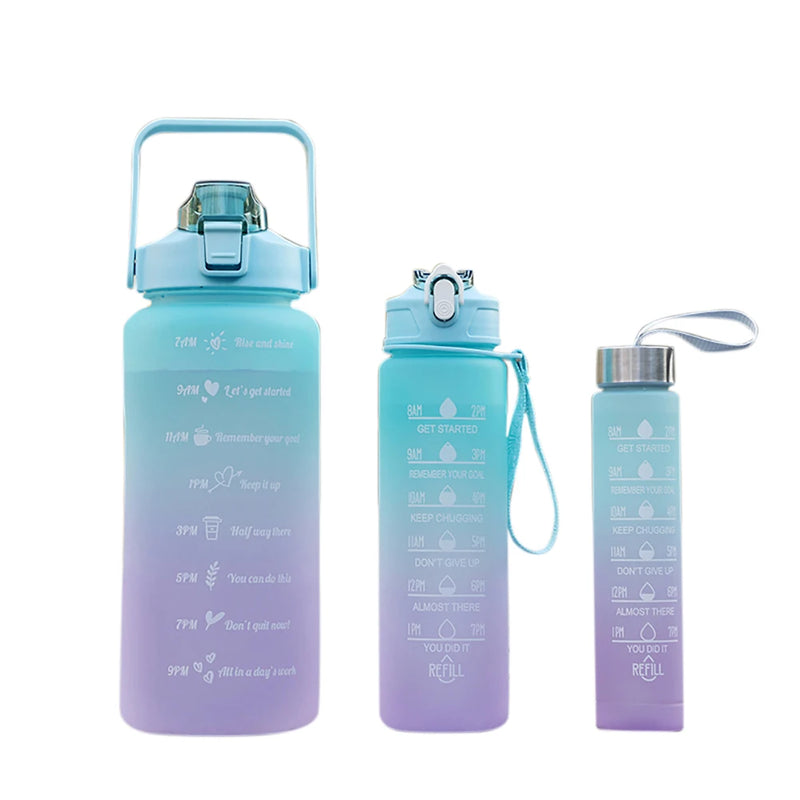 KIT 3 GARRAFAS: 2 Litros - 900ml - 300ml - Squeeze Com Fases Motivacionais