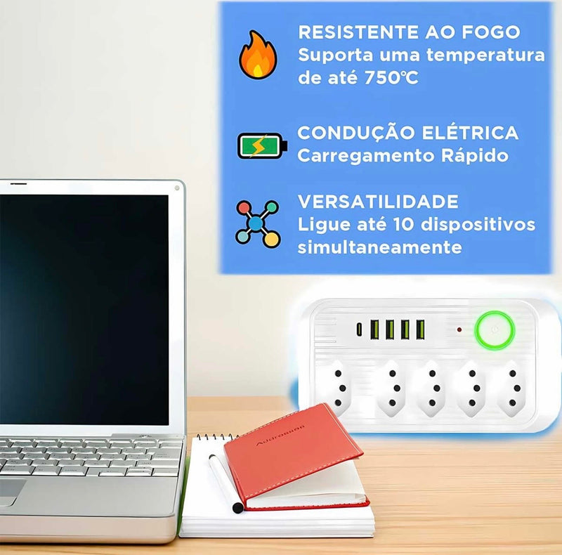 Extensão 5 Tomadas + 4 USB